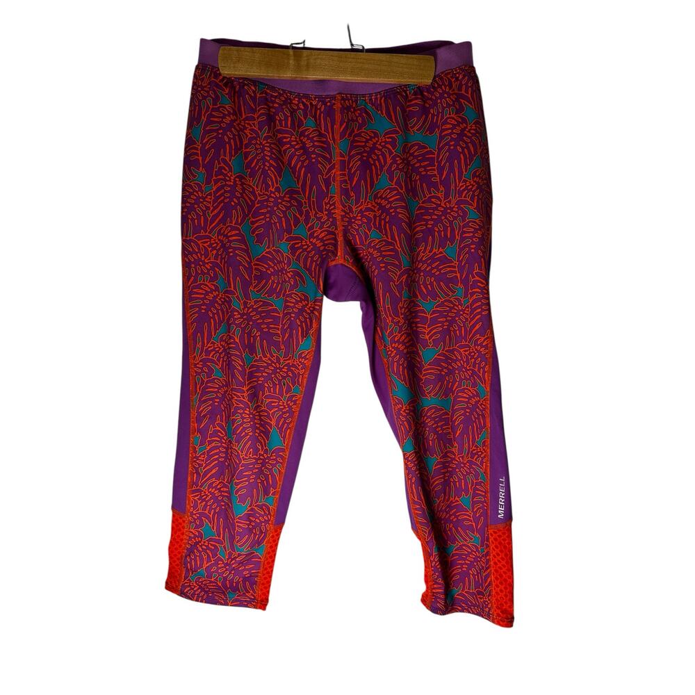 Merrell Active Mistique Capri Yoga Tights M Prune Floral Running Gorpcore EUC